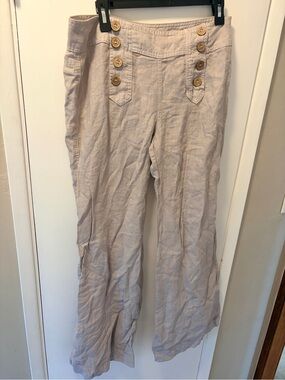 elevenses Anthropologie 100 linen sailor anchor-Button detail wide leg Pants